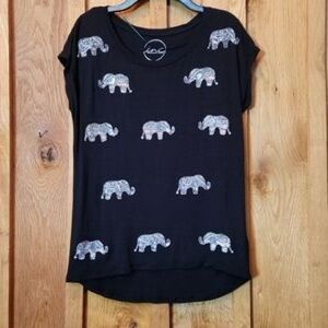 INC International Concepts Black Blouse with Elephant Print